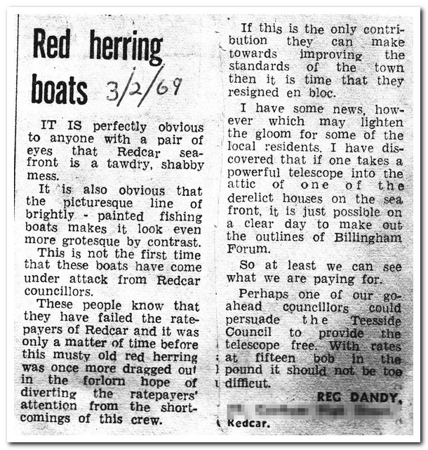 Reg Dandy letter - Redcar Fishermen 1969 - Ridkere.co.uk